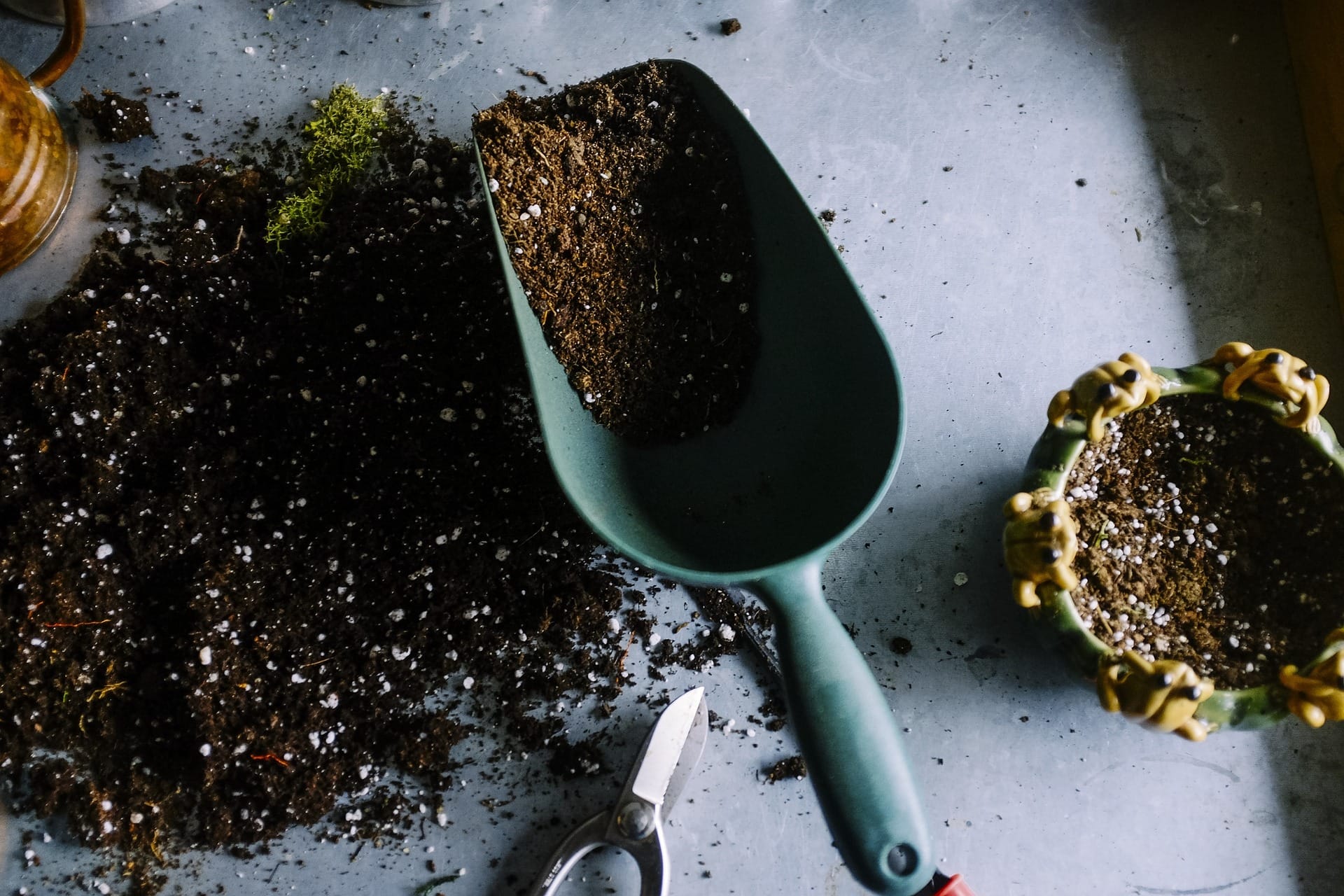 garden-soil garden soil, pots and shovel